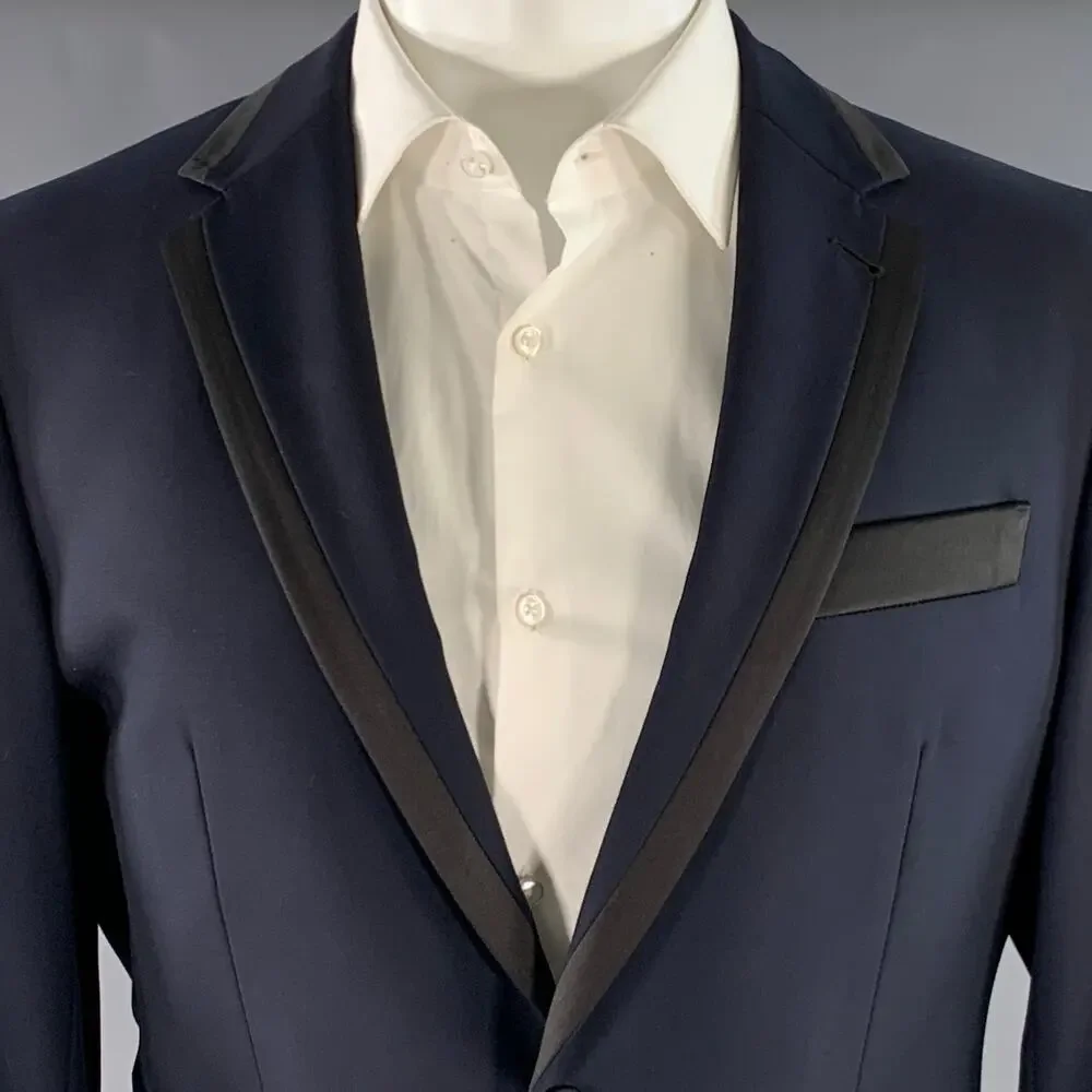INDOCHINO Size 38 Navy Black Contrast Trim Wool Cashmere Tuxedo